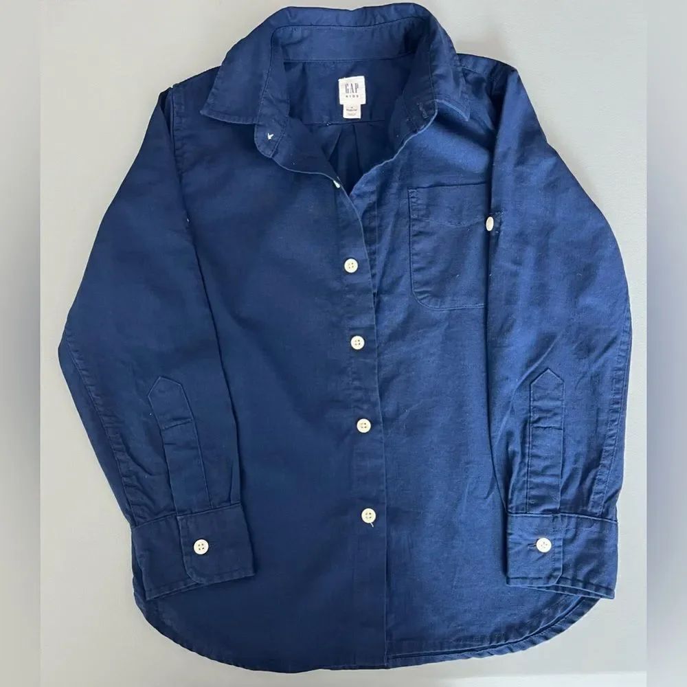 GAP Blue Button Down Shirt Long Sleeve Linen Cotton Blend